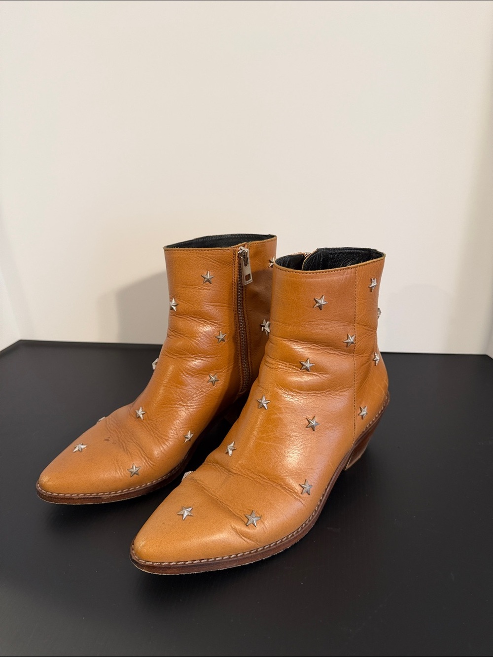 Zadig & Voltaire Women's Tan Star-Studded Leather Ankle Boots size 37